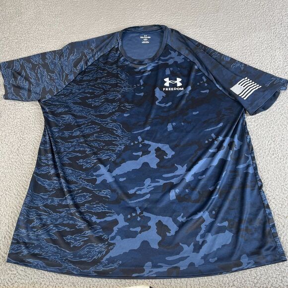 Under Armour Shirt Mens XXL Navy Blue Freedom Camo Performance Tee Athleisure - Picture 3 of 10